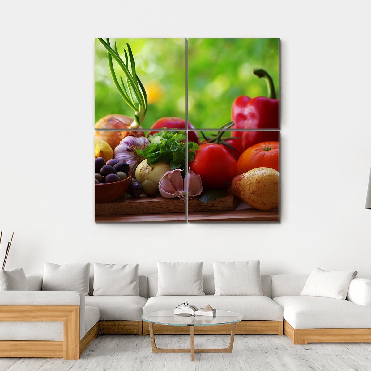 Fruits With Vegetables On Table Canvas Wall Art-4 Square-Gallery Wrap-17" x 17"-Tiaracle