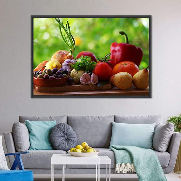 Fruits With Vegetables On Table Canvas Wall Art-5 Horizontal-Gallery Wrap-22" x 12"-Tiaracle