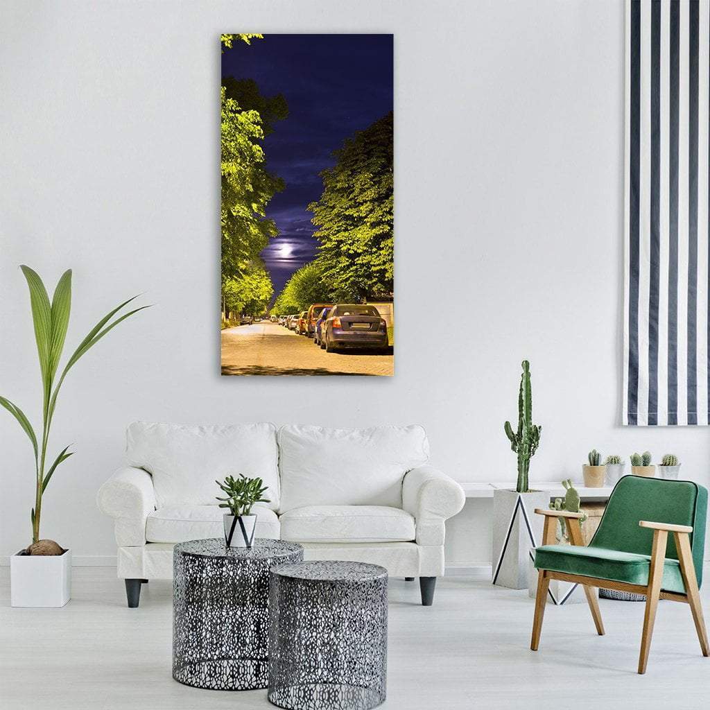 Moon From Street Vertical Canvas Wall Art-1 Vertical-Gallery Wrap-12" x 24"-Tiaracle