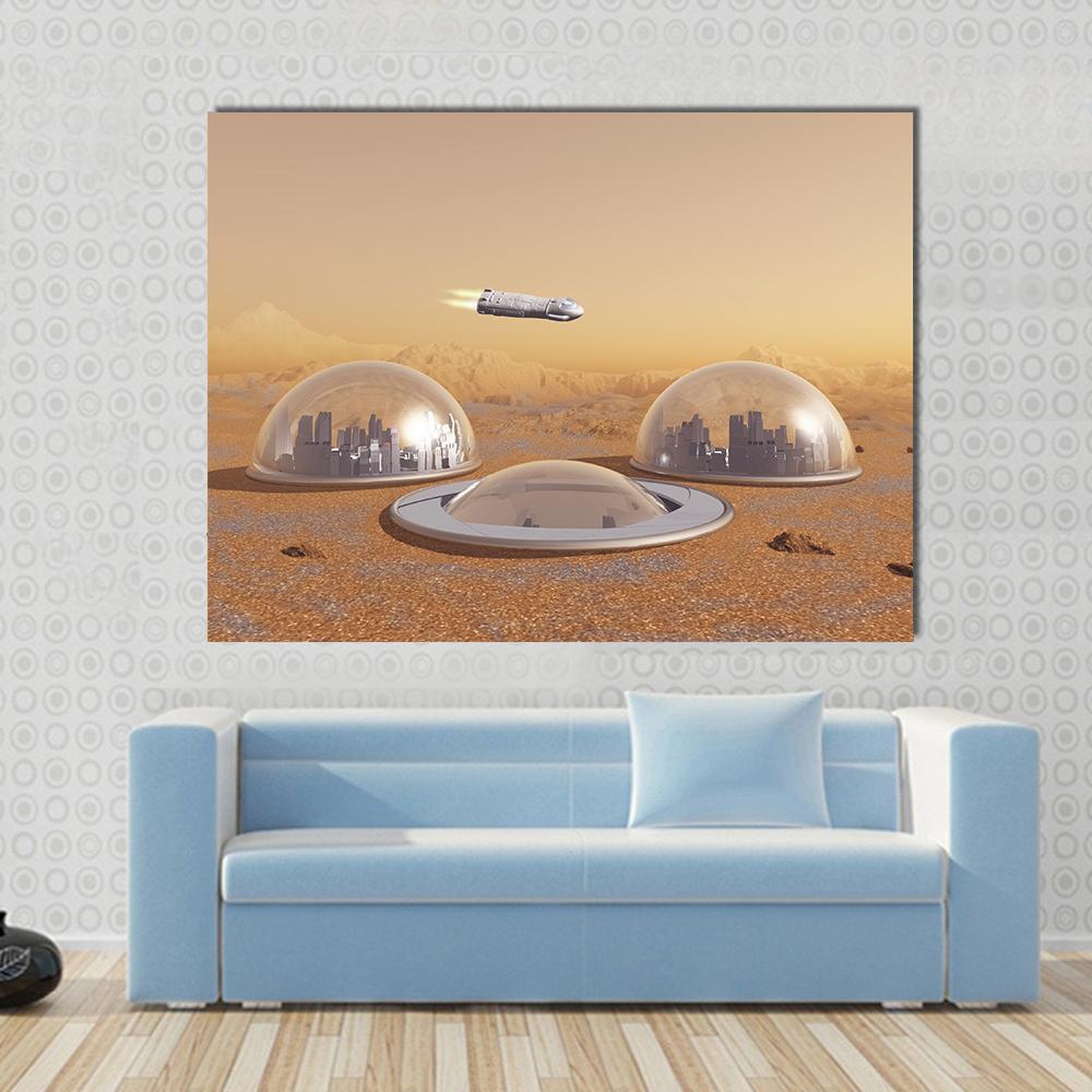 Future Human Colony On Mars Canvas Wall Art-1 Piece-Gallery Wrap-48" x 32"-Tiaracle