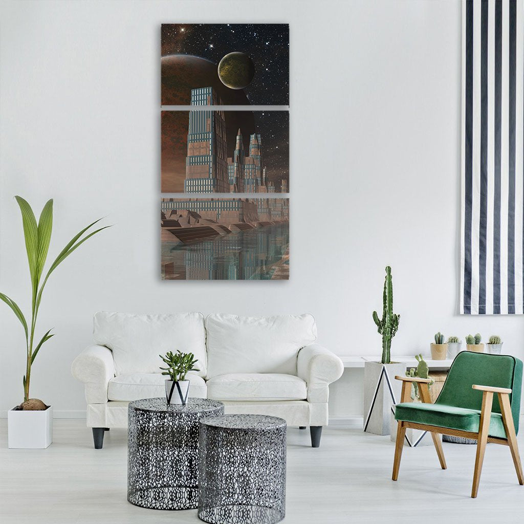 Futuristic Alien City Vertical Canvas Wall Art-3 Vertical-Gallery Wrap-12" x 25"-Tiaracle