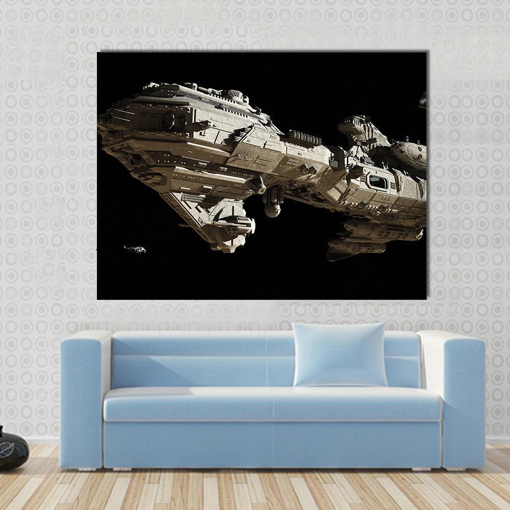 Futuristic Escort Frigate Canvas Wall Art-1 Piece-Gallery Wrap-48" x 32"-Tiaracle