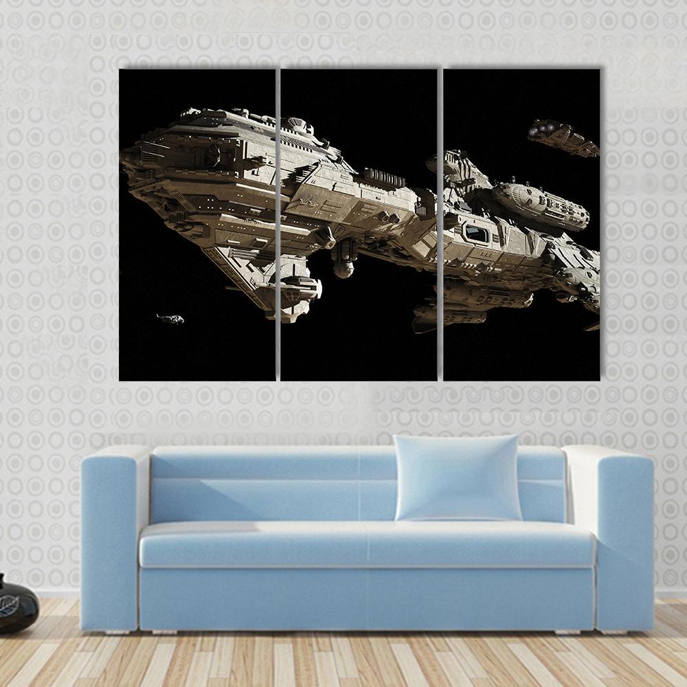 Futuristic Escort Frigate Canvas Wall Art-3 Horizontal-Gallery Wrap-25" x 16"-Tiaracle