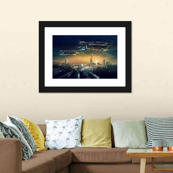 Futuristic Flying Spaceships Canvas Wall Art-5 Horizontal-Gallery Wrap-22" x 12"-Tiaracle