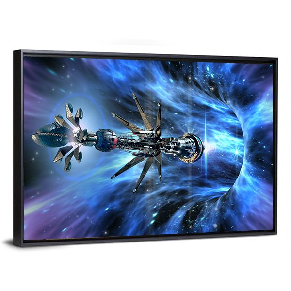 Futuristic Spacecraft Planet Canvas Wall Art-3 Horizontal-Gallery Wrap-25" x 16"-Tiaracle