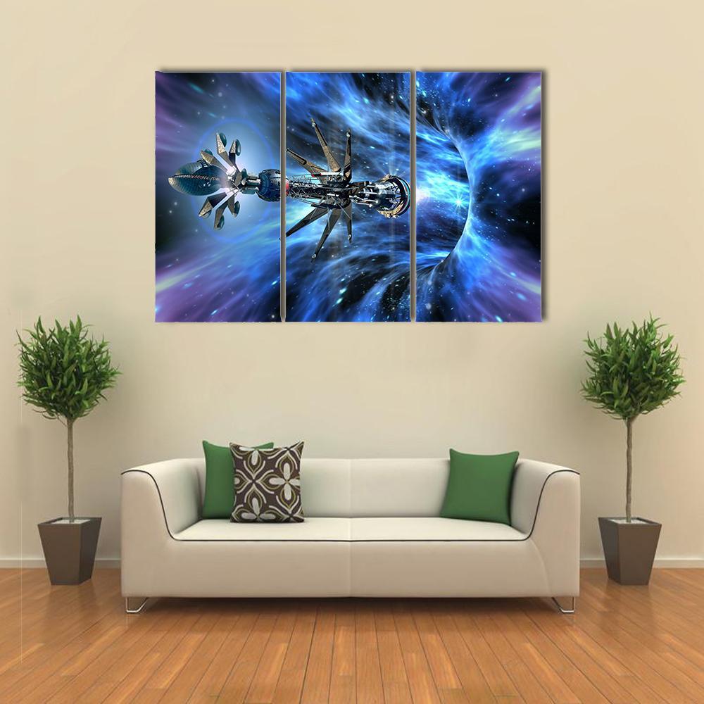 Futuristic Spacecraft Planet Canvas Wall Art-3 Horizontal-Gallery Wrap-37" x 24"-Tiaracle