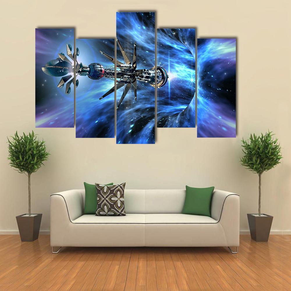 Futuristic Spacecraft Planet Canvas Wall Art-5 Pop-Gallery Wrap-47" x 32"-Tiaracle