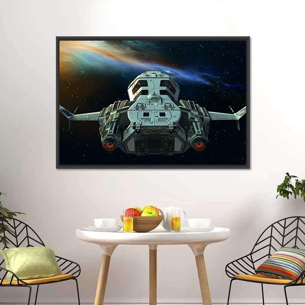 Futuristic Spaceship In Deep Space Canvas Wall Art-3 Horizontal-Gallery Wrap-25" x 16"-Tiaracle
