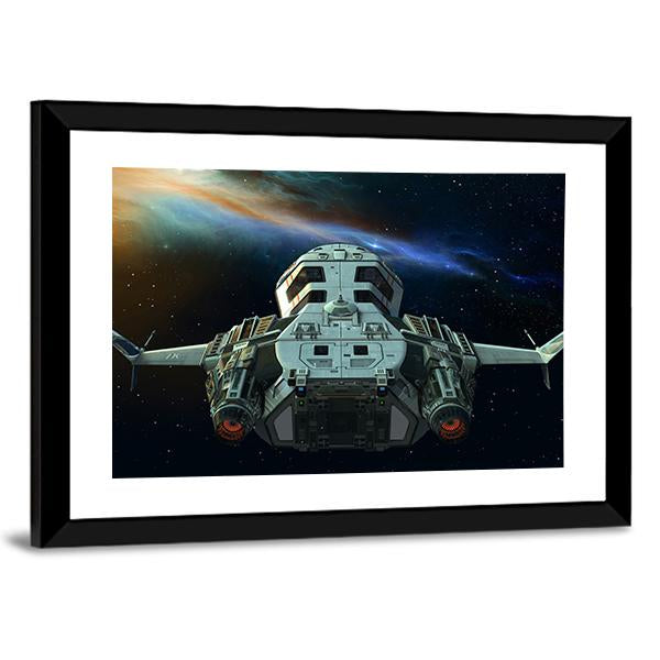 Futuristic Spaceship In Deep Space Canvas Wall Art-3 Horizontal-Gallery Wrap-25" x 16"-Tiaracle