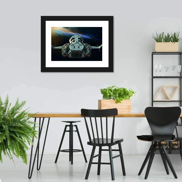 Futuristic Spaceship In Deep Space Canvas Wall Art-3 Horizontal-Gallery Wrap-25" x 16"-Tiaracle