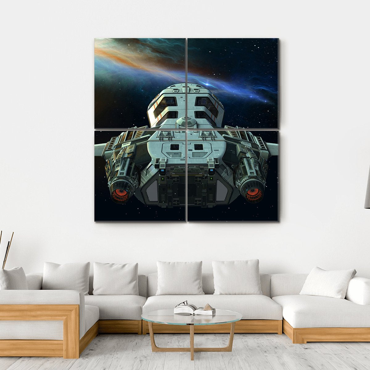 Futuristic Spaceship In Deep Space Canvas Wall Art-4 Square-Gallery Wrap-17" x 17"-Tiaracle