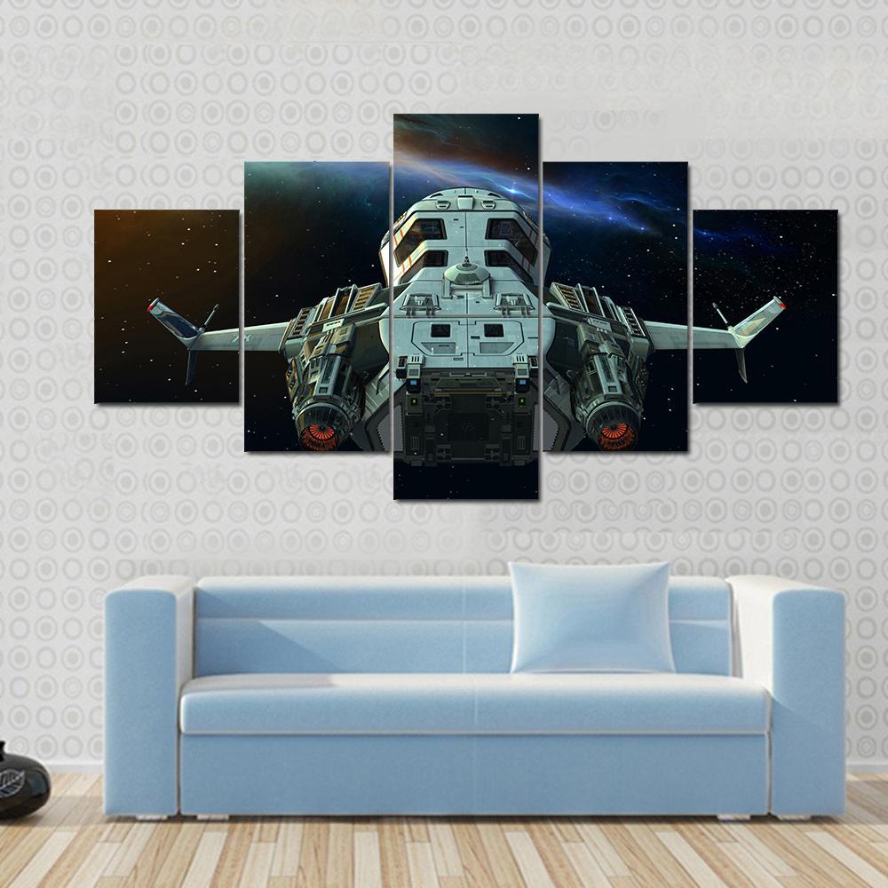 Futuristic Spaceship In Deep Space Canvas Wall Art-5 Star-Gallery Wrap-62" x 32"-Tiaracle