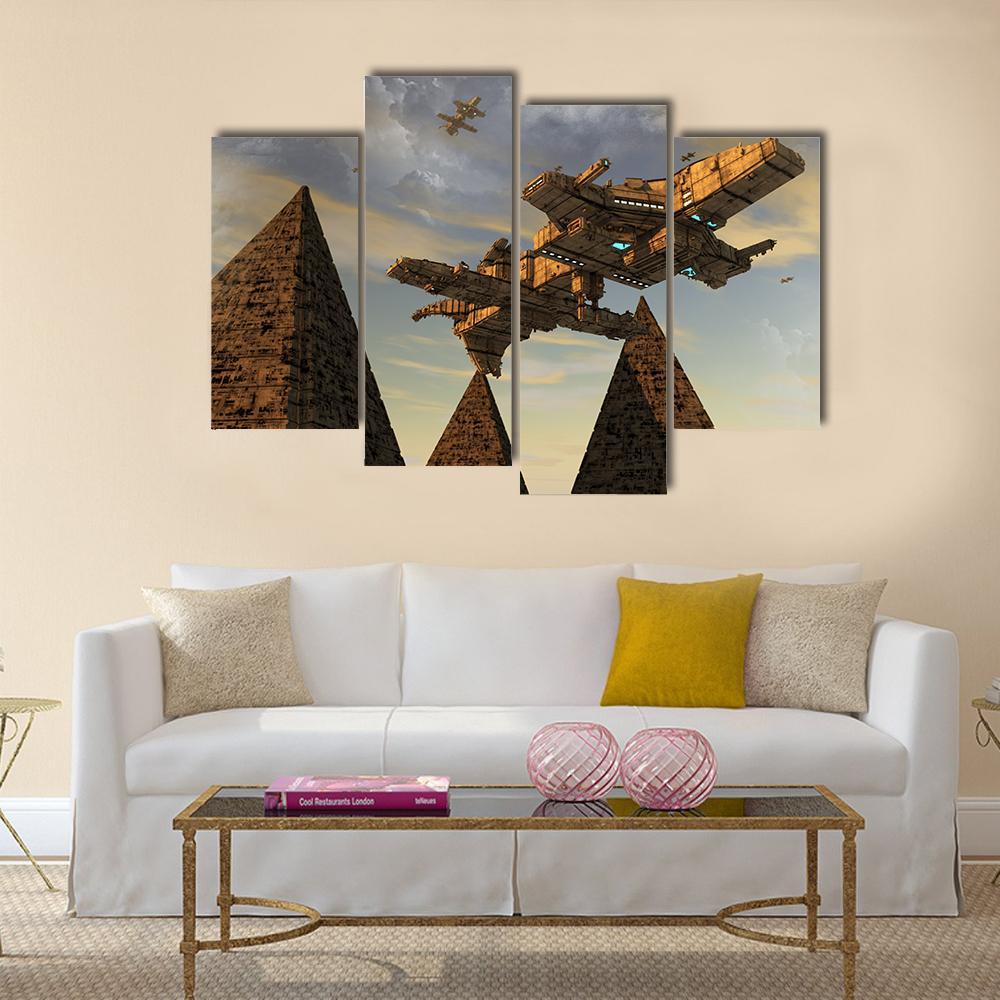Futuristic UFO Canvas Wall Art-4 Pop-Gallery Wrap-50" x 32"-Tiaracle