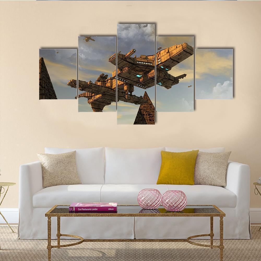 Futuristic UFO Canvas Wall Art-5 Star-Gallery Wrap-62" x 32"-Tiaracle