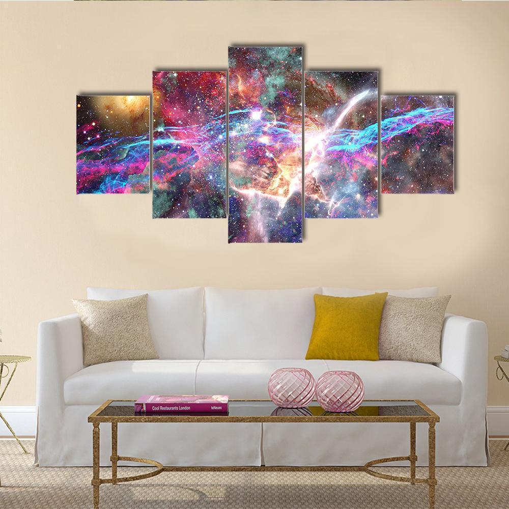 Galaxy & Nebula Canvas Wall Art-5 Star-Gallery Wrap-62" x 32"-Tiaracle