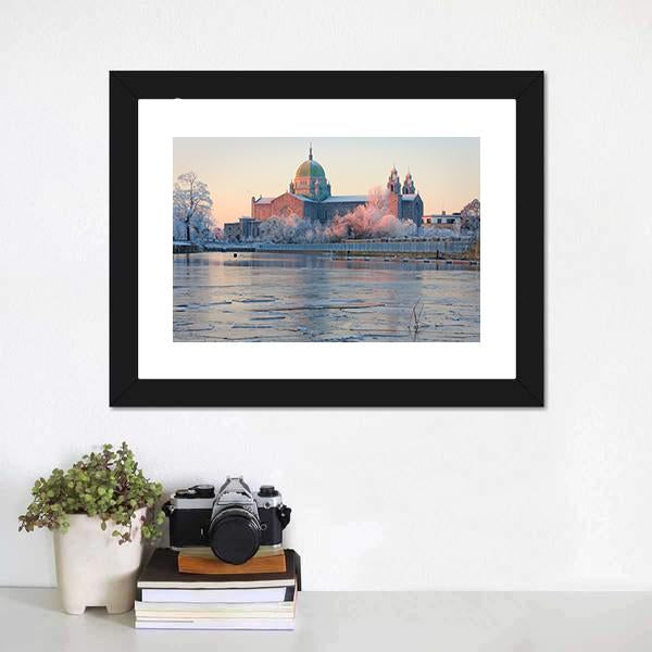 Galway Cathedral In Winter Canvas Wall Art-1 Piece-Framed Print-20" x 16"-Tiaracle