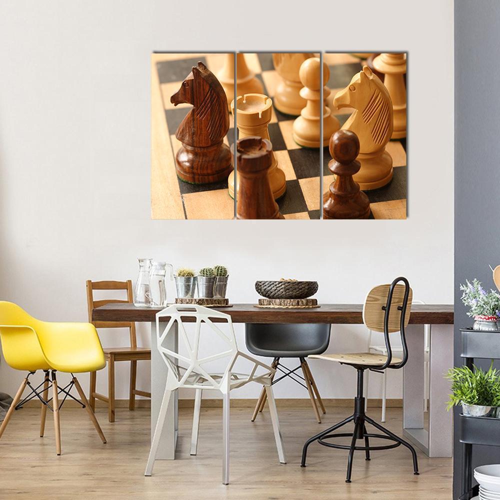 Game Of Chess Canvas Wall Art-3 Horizontal-Gallery Wrap-37" x 24"-Tiaracle