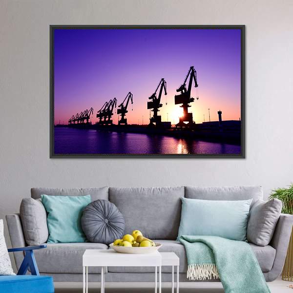 Gantry Crane In Port Canvas Wall Art-5 Horizontal-Gallery Wrap-22" x 12"-Tiaracle