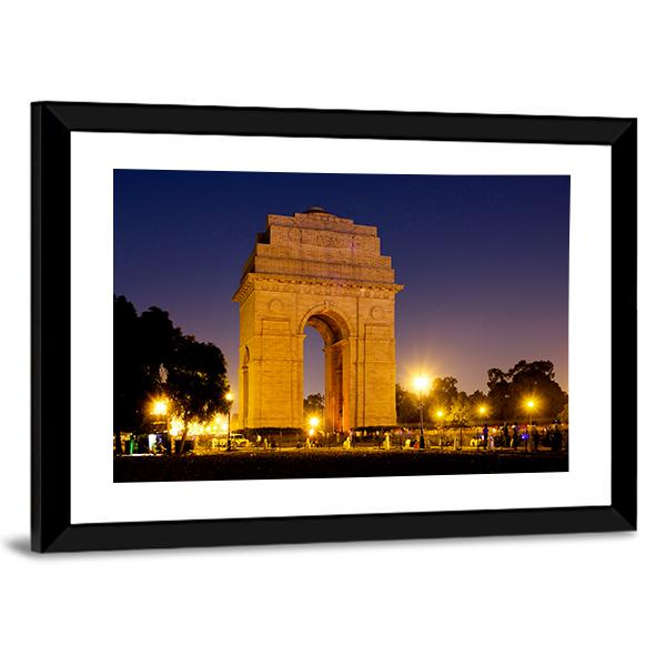 Gate Of India At Night Canvas Wall Art-3 Horizontal-Gallery Wrap-25" x 16"-Tiaracle