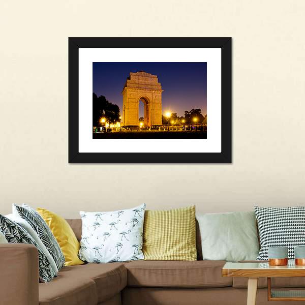 Gate Of India At Night Canvas Wall Art-5 Horizontal-Gallery Wrap-22" x 12"-Tiaracle