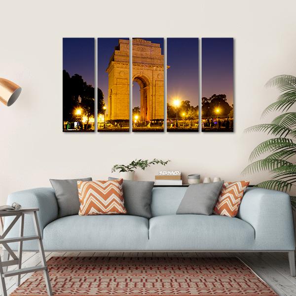 Gate Of India At Night Canvas Wall Art-5 Horizontal-Gallery Wrap-22" x 12"-Tiaracle