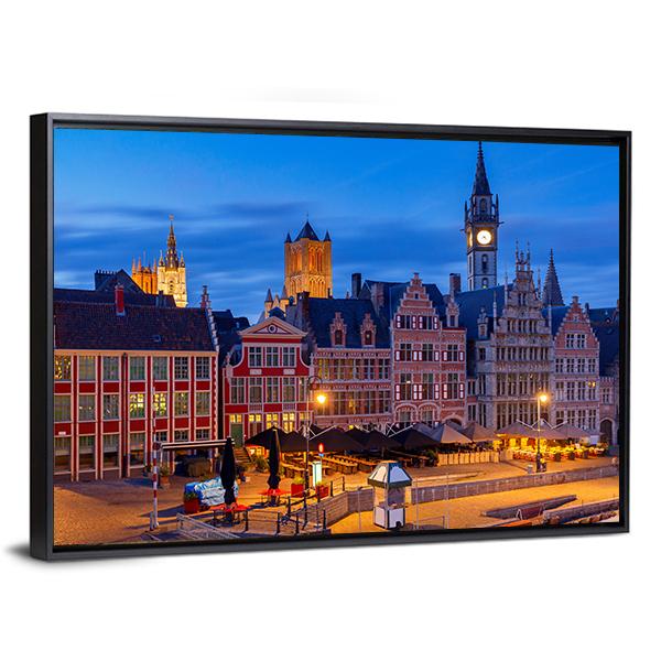 Gent City Embankment At Sunset Canvas Wall Art-3 Horizontal-Gallery Wrap-25" x 16"-Tiaracle