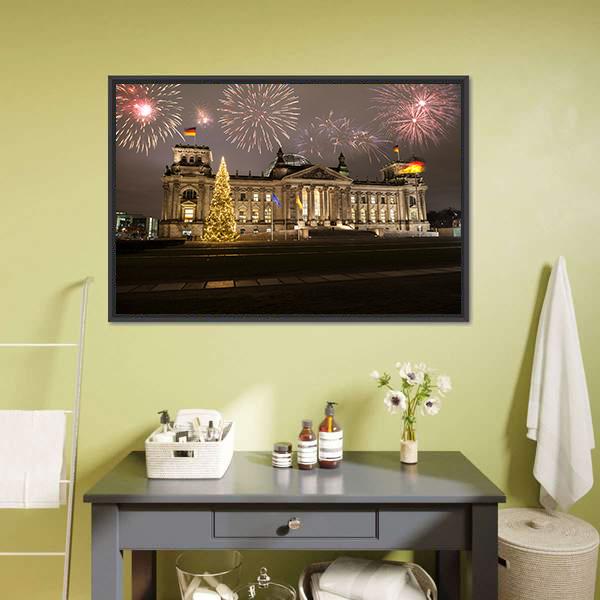 German Parliament In Berlin Canvas Wall Art-1 Piece-Floating Frame-24" x 16"-Tiaracle