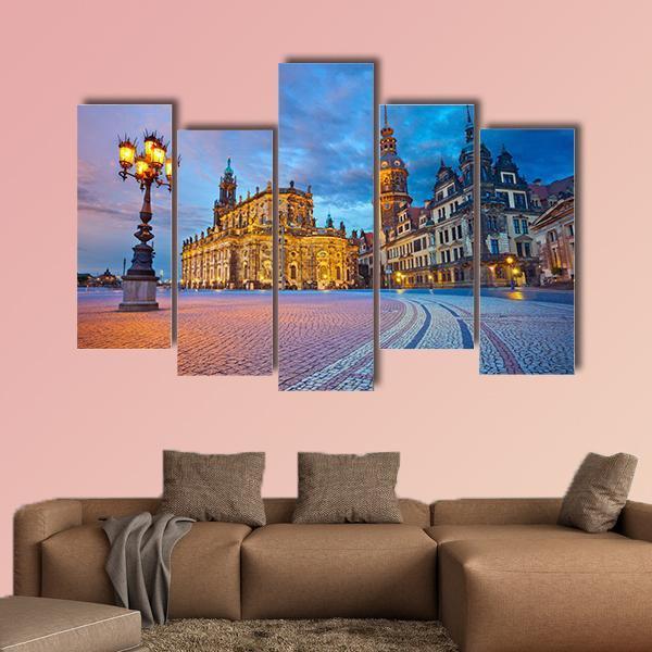 Dresden During Twilight Canvas Wall Art-5 Pop-Gallery Wrap-47" x 32"-Tiaracle