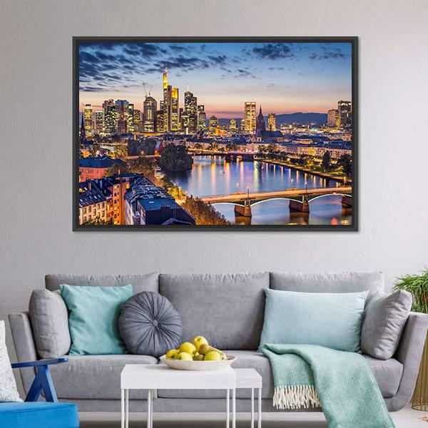 Germany Financial District Skyline Canvas Wall Art-3 Horizontal-Gallery Wrap-25" x 16"-Tiaracle
