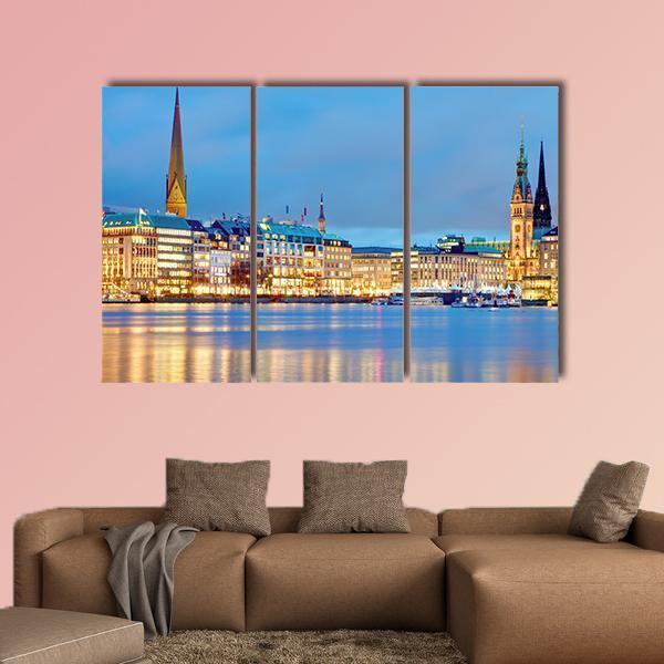 Town Hall & River Alster Canvas Wall Art-3 Horizontal-Gallery Wrap-25" x 16"-Tiaracle