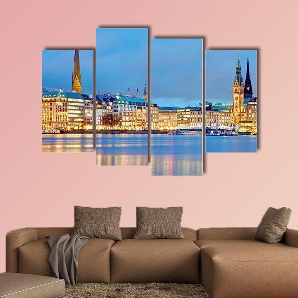 Town Hall & River Alster Canvas Wall Art-4 Pop-Gallery Wrap-50" x 32"-Tiaracle