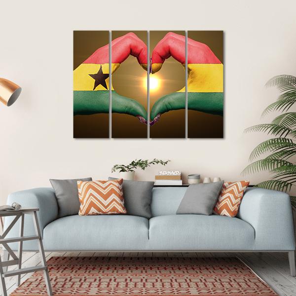 Ghana Flag On Hands Canvas Wall Art-4 Horizontal-Gallery Wrap-34" x 24"-Tiaracle