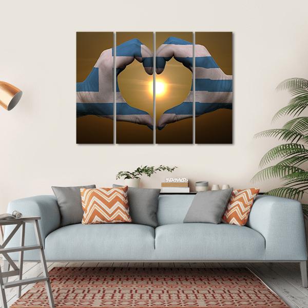 Greece Flag On Hands Canvas Wall Art-4 Horizontal-Gallery Wrap-34" x 24"-Tiaracle