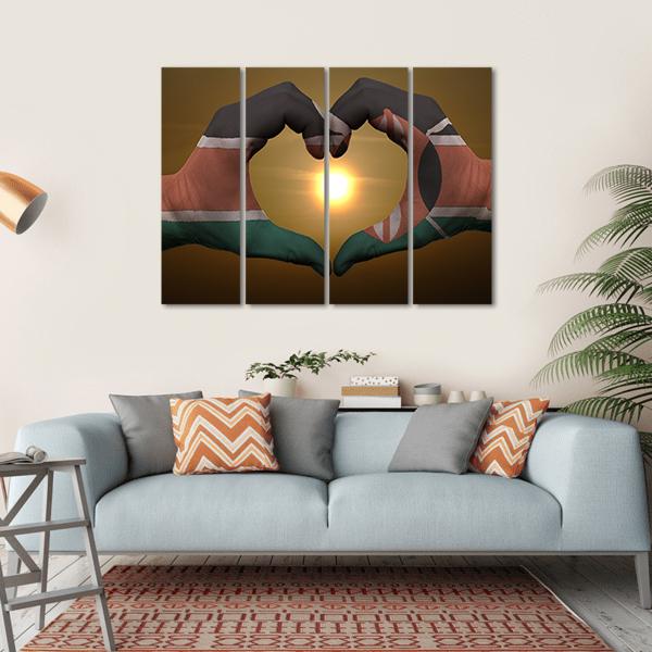 Kenya Flag On Hands Canvas Wall Art-4 Horizontal-Gallery Wrap-34" x 24"-Tiaracle