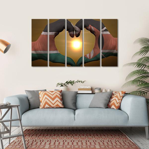 Kenya Flag On Hands Canvas Wall Art-5 Horizontal-Gallery Wrap-22" x 12"-Tiaracle