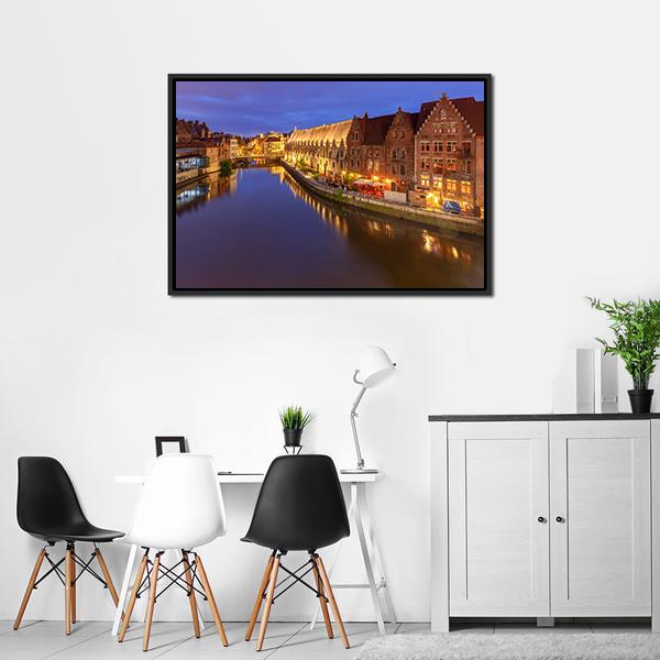 Ghent City At Sunset Canvas Wall Art-3 Horizontal-Gallery Wrap-25" x 16"-Tiaracle