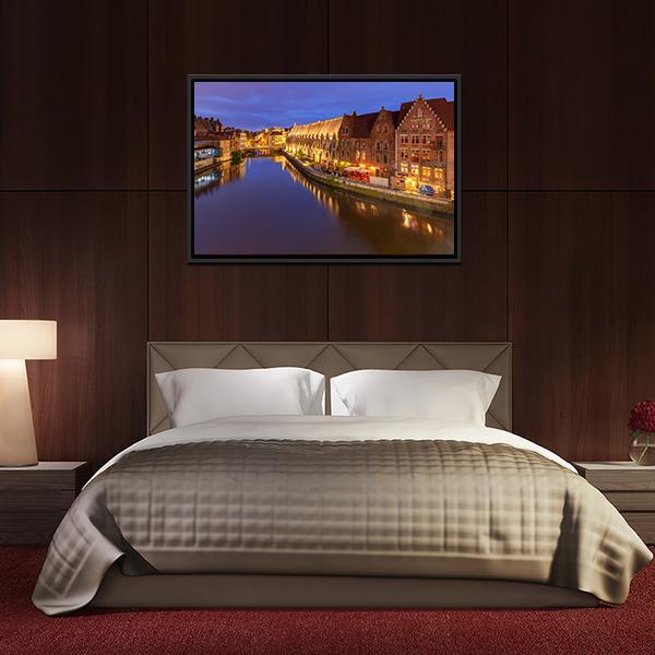 Ghent City At Sunset Canvas Wall Art-3 Horizontal-Gallery Wrap-25" x 16"-Tiaracle