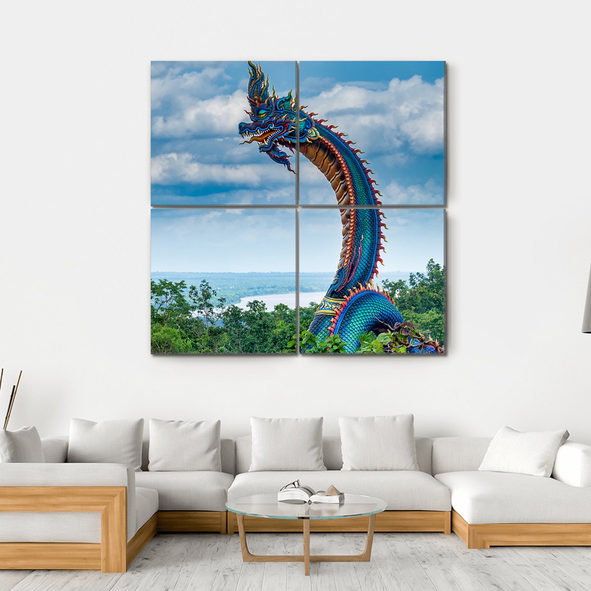 Giant Thai Naga Statue Canvas Wall Art-4 Square-Gallery Wrap-17" x 17"-Tiaracle