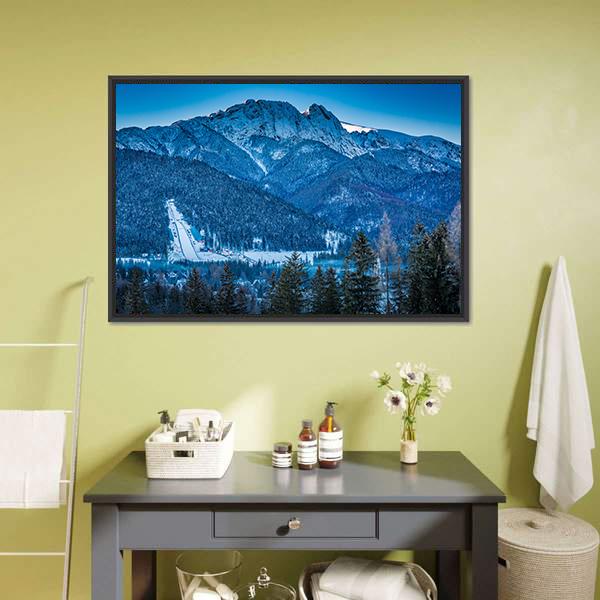 Giewont Peak In Winter Canvas Wall Art-1 Piece-Floating Frame-24" x 16"-Tiaracle