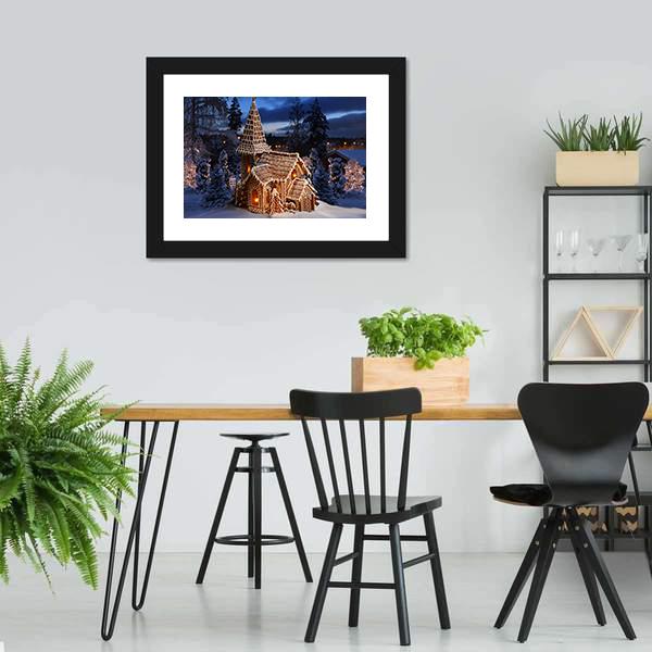 Gingerbread Church In Christmas Night Canvas Wall Art-5 Horizontal-Gallery Wrap-22" x 12"-Tiaracle