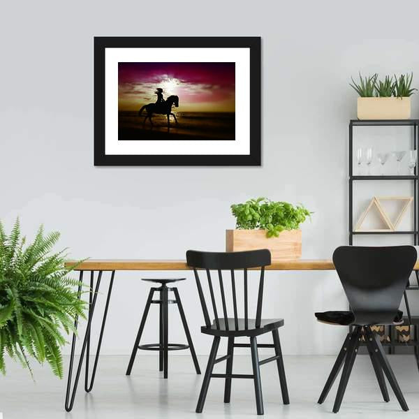 Girl Riding Horse On Beach Canvas Wall Art-5 Horizontal-Gallery Wrap-22" x 12"-Tiaracle