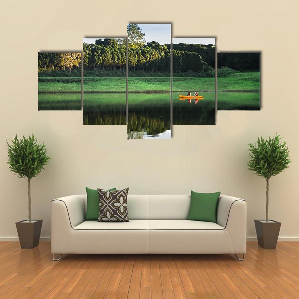 Girls Kayaking On Lake Canvas Wall Art-5 Star-Gallery Wrap-62" x 32"-Tiaracle