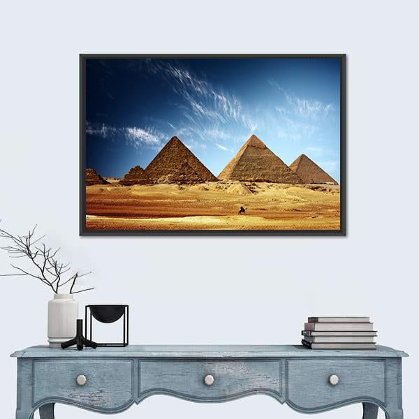 Giza Valley With Great Pyramids Canvas Wall Art-3 Horizontal-Gallery Wrap-25" x 16"-Tiaracle