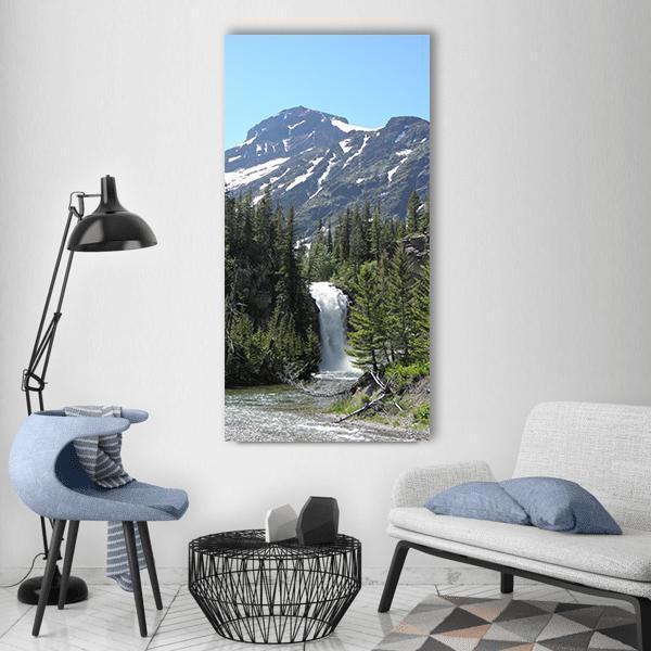 Glacier Nation Park With Waterfall Vertical Canvas Wall Art-1 Vertical-Gallery Wrap-12" x 24"-Tiaracle