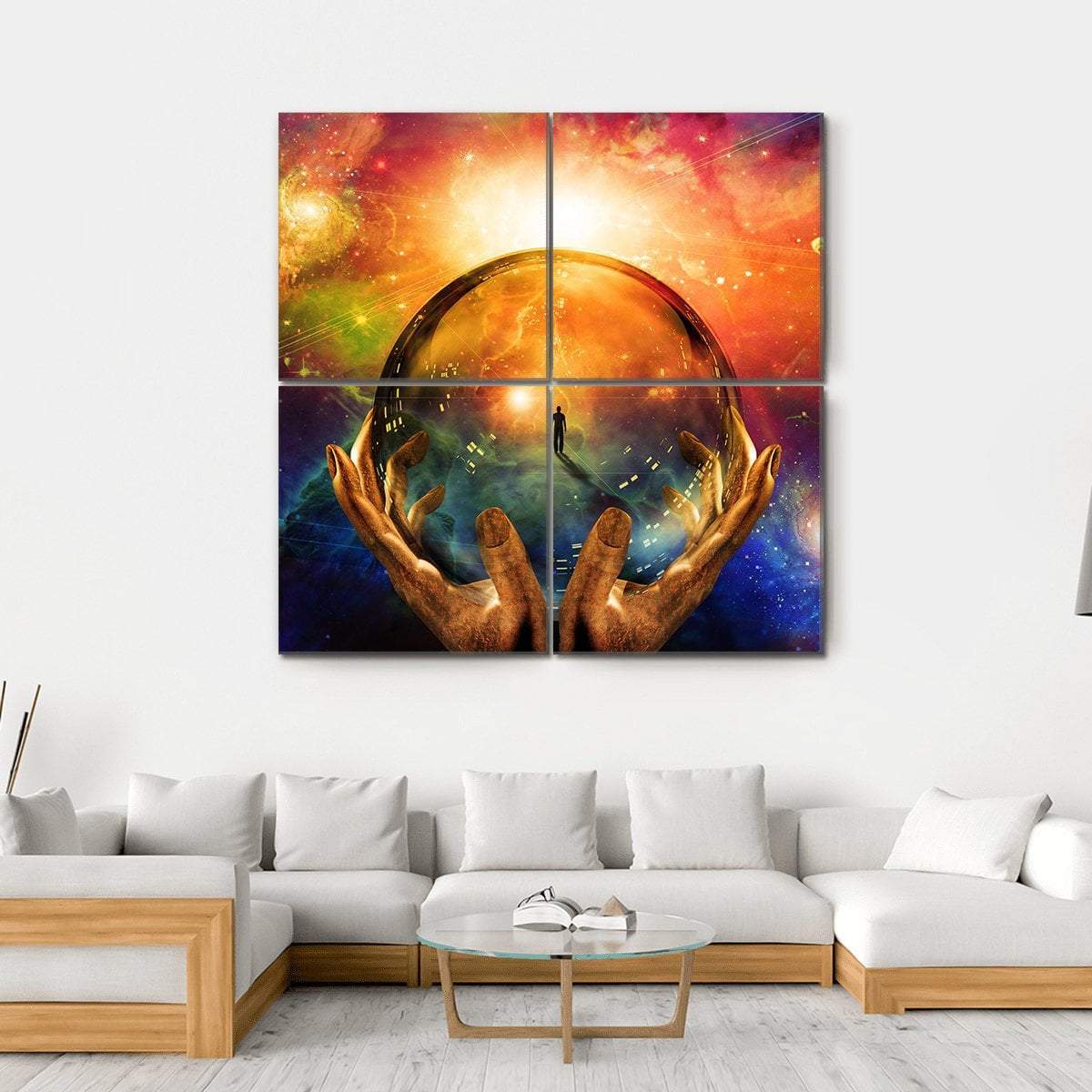 Man In Sphere Glass Canvas Wall Art-4 Square-Gallery Wrap-17" x 17"-Tiaracle