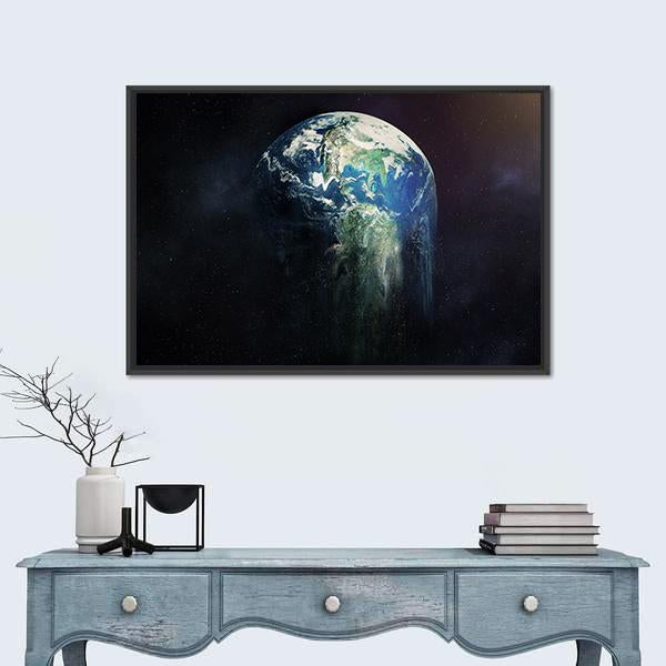 Global Warming Concept - Earth Falling Apart Canvas Wall Art-1 Piece-Floating Frame-24" x 16"-Tiaracle