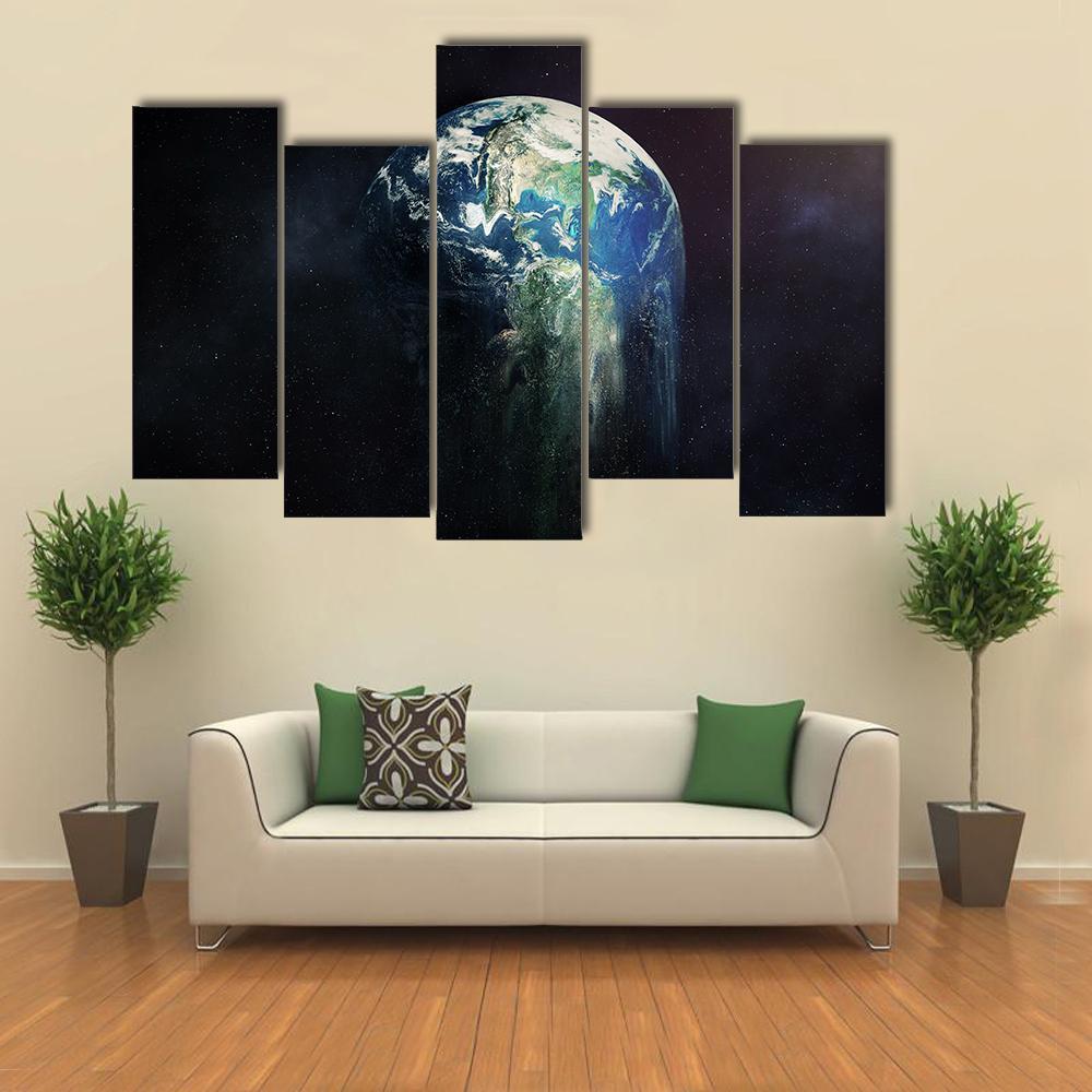 Global Warming Concept - Earth Falling Apart Canvas Wall Art-5 Pop-Gallery Wrap-47" x 32"-Tiaracle