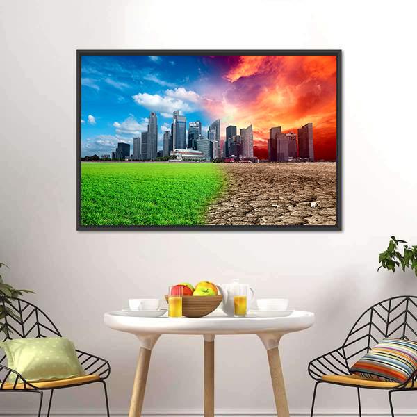 Global Warming Effect In City Canvas Wall Art-5 Horizontal-Gallery Wrap-22" x 12"-Tiaracle