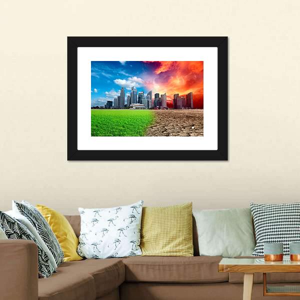 Global Warming Effect In City Canvas Wall Art-5 Horizontal-Gallery Wrap-22" x 12"-Tiaracle