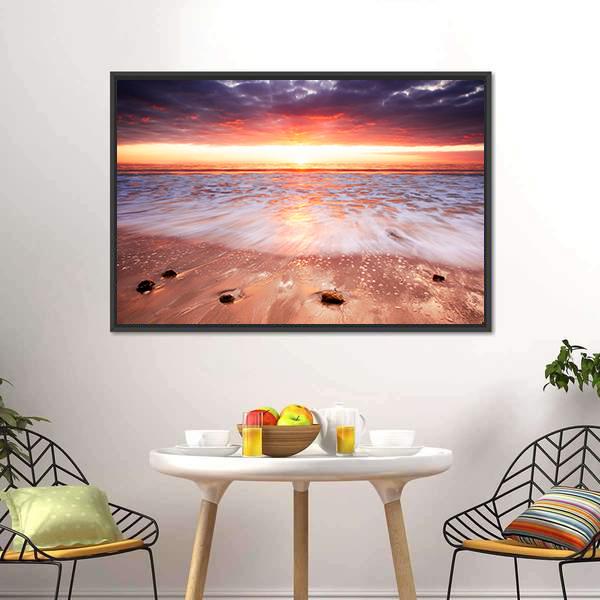 Glorious Sunset Up The Surf Canvas Wall Art-5 Horizontal-Gallery Wrap-22" x 12"-Tiaracle